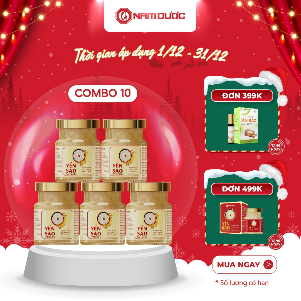   COMBO 10 hộp  Yến sào Nam Dược tổ yến chưng hồng sâm và đông trùng hạ thảo hộp 1 lọ 70ml 
