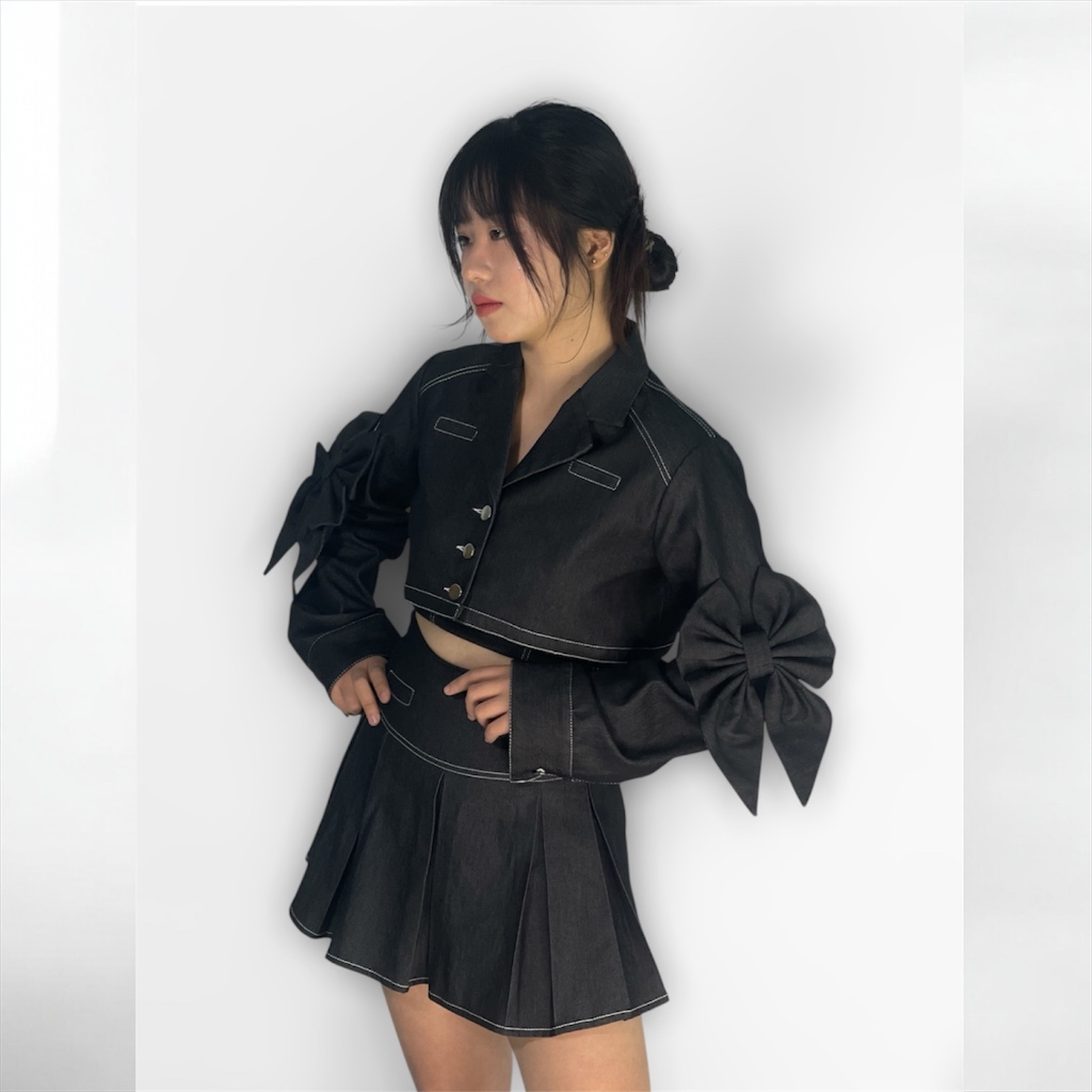 [PRE-ORDER] ZYMIA - Set NEBULA/ Denim Crop Jacket/ Denim Pleated Mini Skirt (Áo khoác, chân váy)