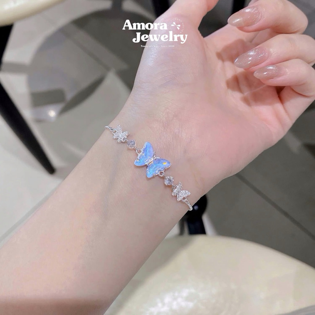 Lắc tay dây rút nữ AMORA bạc S925 mặt hồ điệp đổi màu mix mặt bạc AMORA JEWELRY