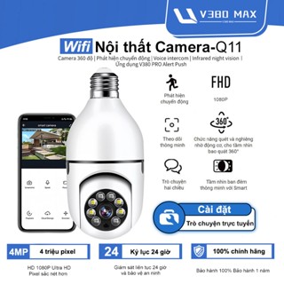 V380 Max không dây Q11 xoay 360 hình độ bóng đèn, FullHD 1080P kết nối với điện thoại từ xa tầm nhìn ban đêm