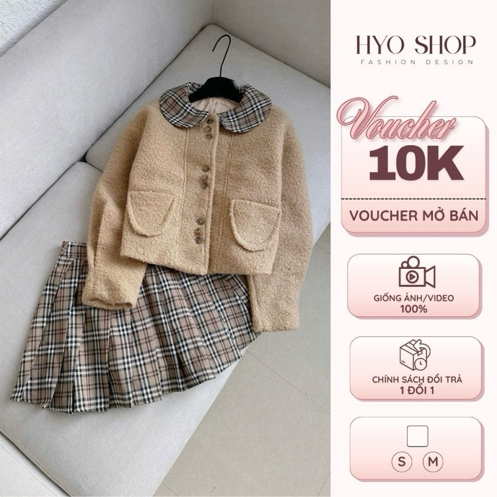 Set áo dạ lông cừu mix chân váy xếp ly, set dạ dày dặn siêu ấm tiểu thư HYO SHOP