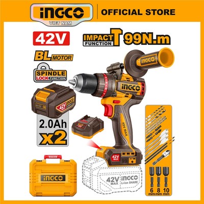 Máy khoan pin 42V max INGCO CIDLI429982 99Nm (có tay cầm trợ lực) máy mạnh tăng hiệu suất công việc