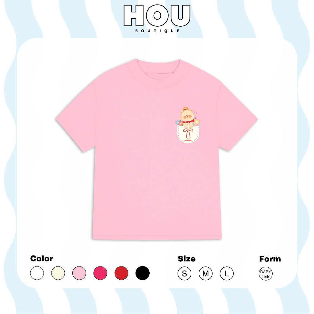 [Hàng Mới] Áo Thun Nữ Babytee Dáng Vừa, Thun Cotton 2 Chiều, Cổ Tròn HOU boutique Mẫu Túi Bear ( AT 