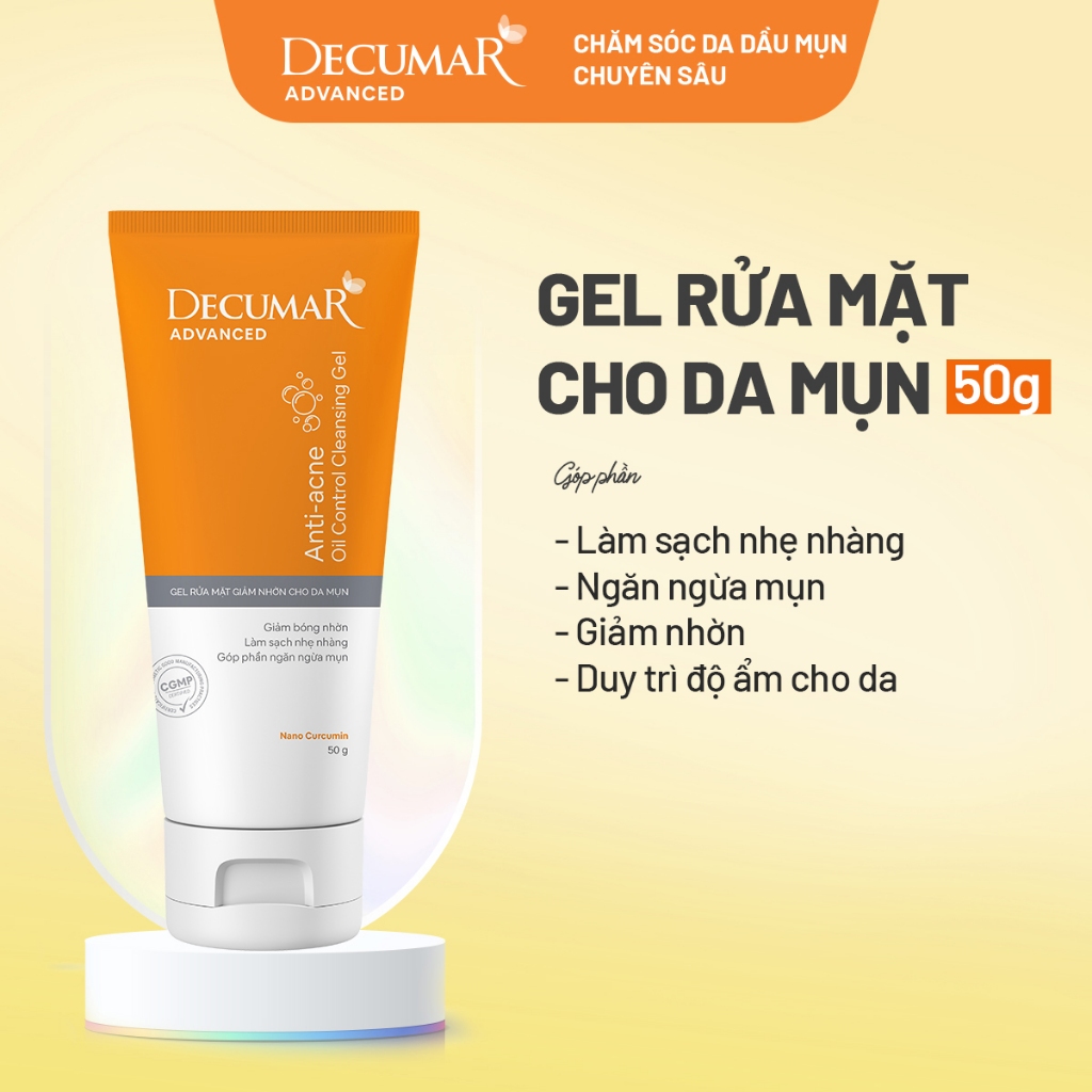  Gel rửa mặt cho da dầu mụn Decumar Advanced làm sạch sâu cân bằng độ PH kiểm soát nhờn ngừa mụn hiệu quả 