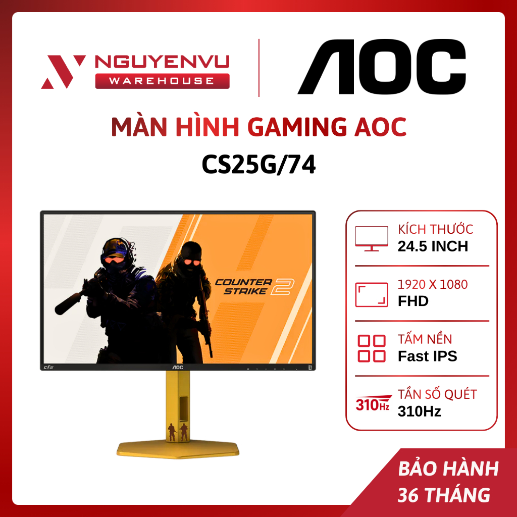 Màn Hình gaming AOC CS25G/74 24.5 inch ( FHD/Fast IPS/310Hz/0.3ms ) | BẢO HÀNH 3 NĂM | FULL VAT