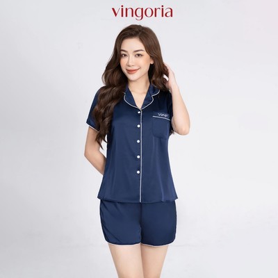 Pijama mặc nhà đồ ngủ nữ lụa Pháp VINGO/VINGORIA tay ngắn xuân hè H153
