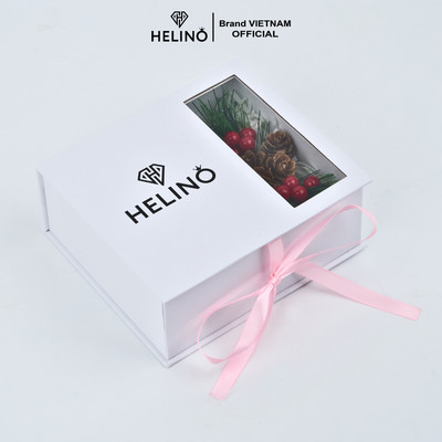 Hộp Quà HELINO Cao Cấp + Dây Chuyền/Lắc Tay Bạc Nữ – Hoa Trang Trí Theo Mùa (Chat Chọn Mẫu) – Quà Tặng Valentine, 8/3