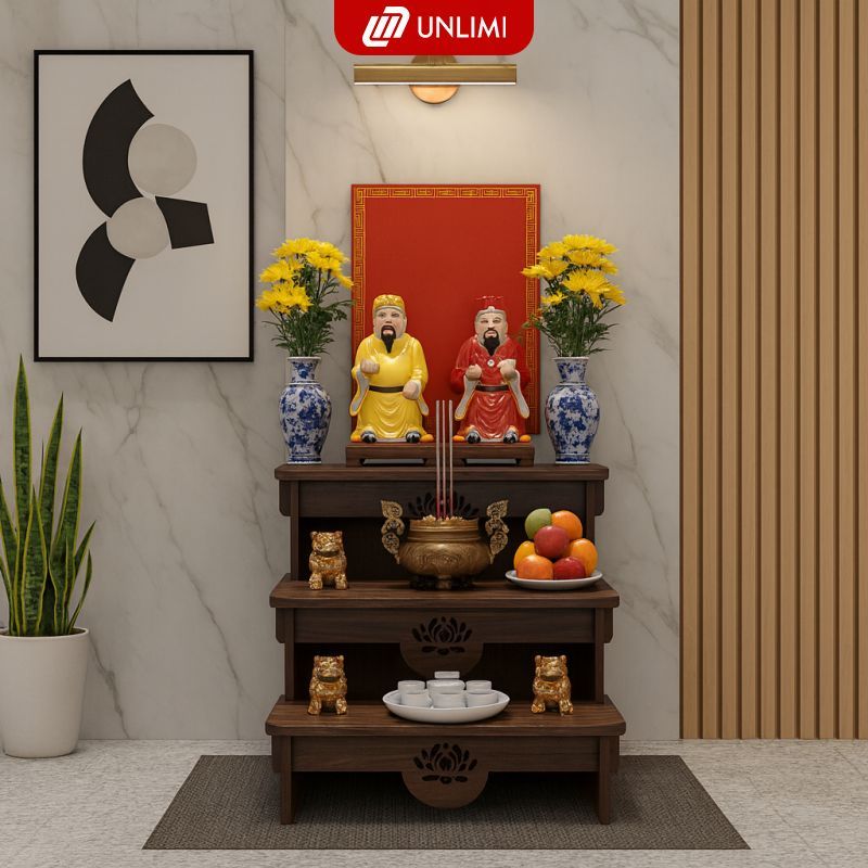 Bàn Thờ Thần Tài Mini 3 Cấp – Thiết Kế Hiện Đại, Gọn Gàng và Trang Nghiêm-UP420/ 420