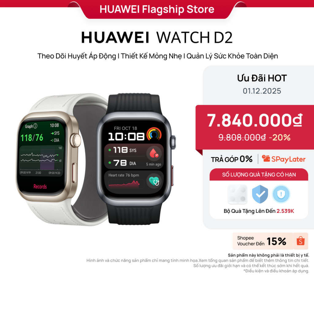 Huawei Watch D - Đồng hồ thông minh theo dõi sức khỏe, màn hình AMOLED 1.64 inch, chống nước IP68