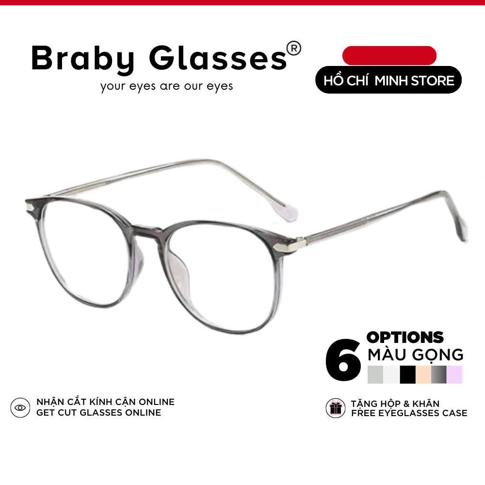 Gọng kính cận mắt tròn thời trang nam nữ Braby Glasses chất liệu kim loại chống gỉ và TR90 đơn giản,