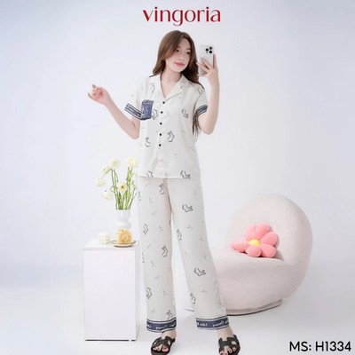 Bộ đồ ngủ nữ Pijama mặc nhà lụa VINGO/VINGORIA tay ngắn xuân hè H1334