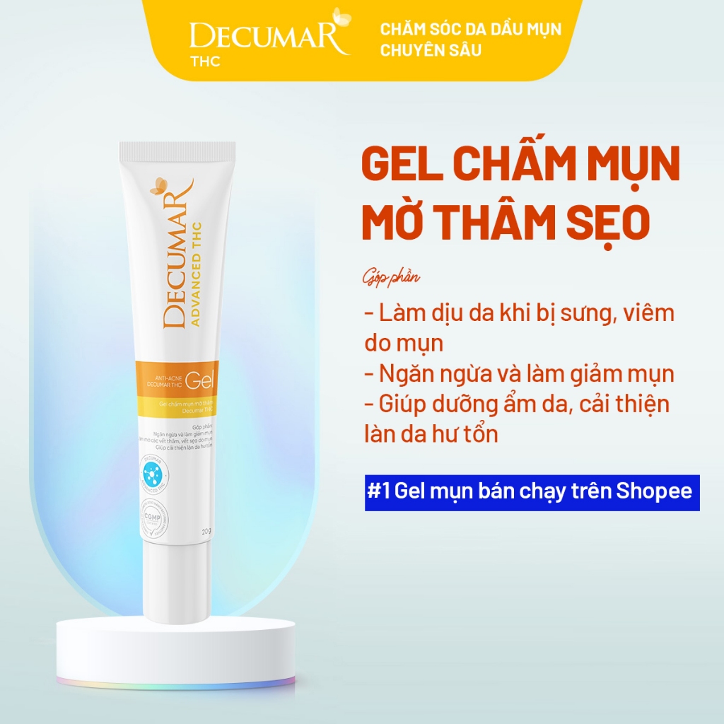 Gel chấm mụn sáng da Decumar Nghệ Nano THC 20gr chính hãng - Giảm mụn sưng viêm nhanh sau 3 ngày