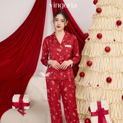 Đồ bộ mặc nhà Pijama lụa VINGO/VINGORIA tay dài mùa thu H1314