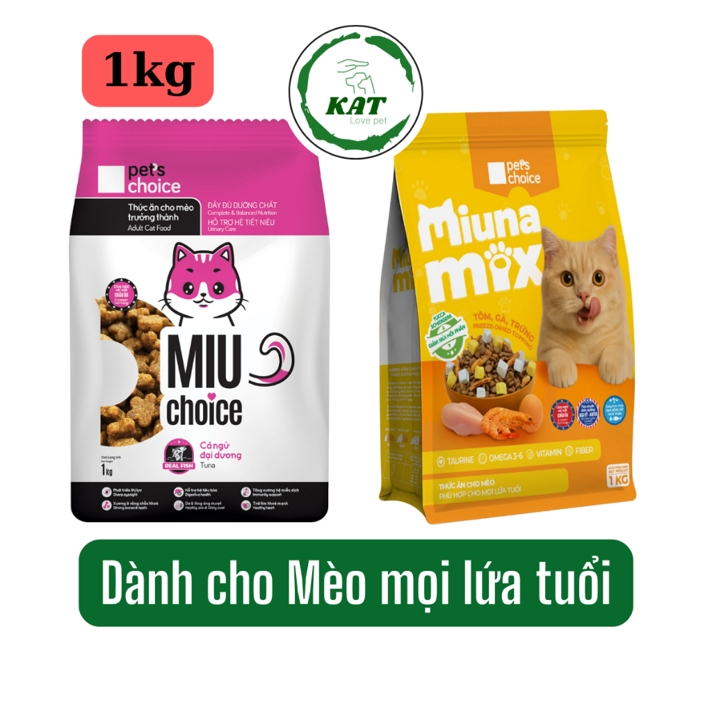 [1kg] Thức ăn cho mèo, hạt cho mèo Miu Choice Miuna Mix - Gói 1kg - KAT Store