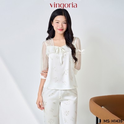 Bộ đồ ngủ nữ Pijama lụa VINGO/VINGORIA tay dài mùa thu Aurora H1435