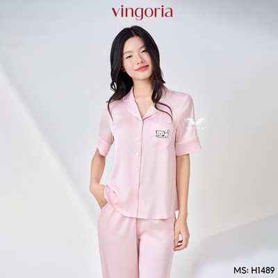 Bộ đồ ngủ nữ Pijama lụa VINGO/VINGORIA tay cộc xuân hè H1489