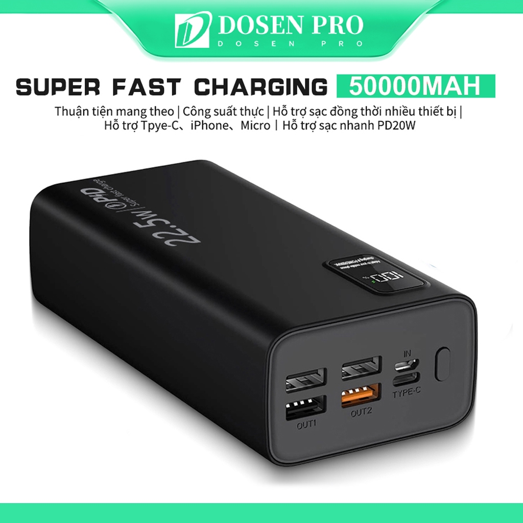 Dosen Pro sạc dự phòng power bank pd22.5w 10000mah 30000mah 50000mah pin dự phòng màn hình led tích hợp tích hợp