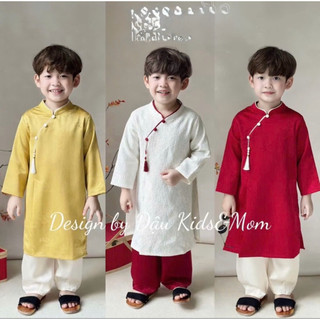 Áo dài Tết Bé Trai 10-40 KG Chất Tơ Đũi Mềm Min Hoạ Tiết Trơn, Áo Dài Tết Cho bé phom chuẩn