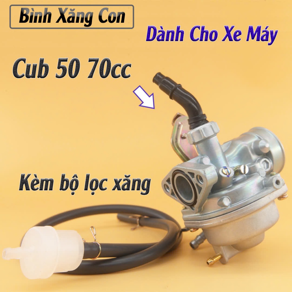 Bộ Chế Hòa Khí / Bình Xăng Con Xe Cub 50cc – 80cc | Kèm Dây & Lọc Xăng, Lắp Chuẩn, Nổ Êm