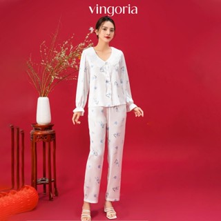  Bộ đồ ngủ nữ Pijama mặc nhà lụa VINGO VINGORIA tay dài mùa Thu H1150 