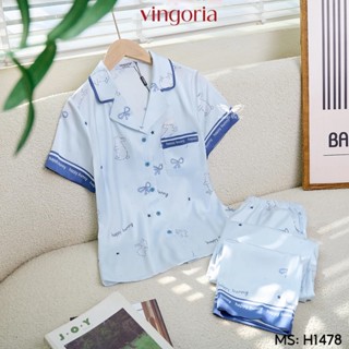  Bộ đồ ngủ nữ Pijama lụa VINGO VINGORIA tay cộc thu đông H1478 