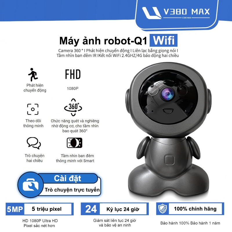 V380 Max Người máy CCTV Kết nối WiFi Camera an ninh nhà thông minh IP Camera Baby/Pet/Nanny HD 1080P