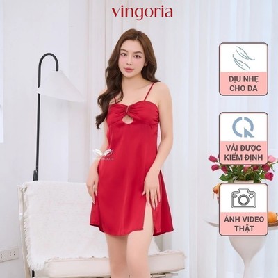 Váy ngủ hai dây mặc nhà lụa VINGO/VINGORIA xuân hè N489