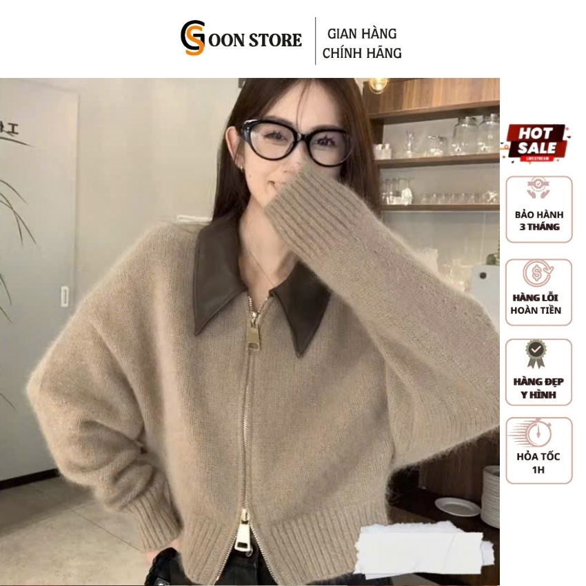 Áo len khóa kéo mùa đông Retro cao cấp ôm cổ , Áo khoác len Goon Store