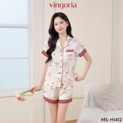 Bộ đồ ngủ nữ Pijama lụa VINGO/VINGORIA tay cộc xuân hè H1412