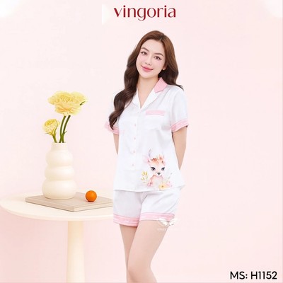 Bộ đồ ngủ nữ Pijama mặc nhà lụa VINGO/VINGORIA tay ngắn xuân hè H1152