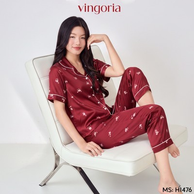 Bộ đồ ngủ nữ Pijama lụa VINGO/VINGORIA tay cộc xuân hè H1476