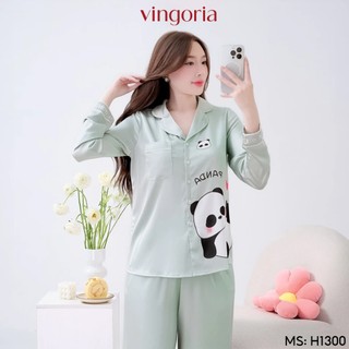  Bộ ngủ nữ Pijama lụa mặc nhà mùa Đông VINGO VINGORIA tay dài quần dài dáng suông H1300 