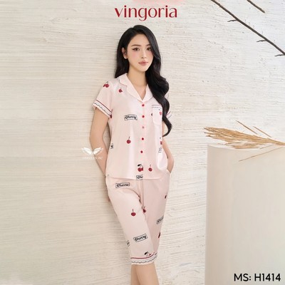 Bộ đồ ngủ mặc nhà Pijama lụa VINGO/VINGORIA tay ngắn xuân hè H1414