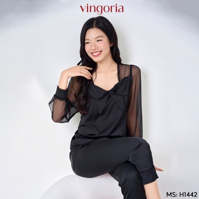 Bộ đồ ngủ nữ Pijama lụa VINGO/VINGORIA tay dài mùa thu Flutter H1442