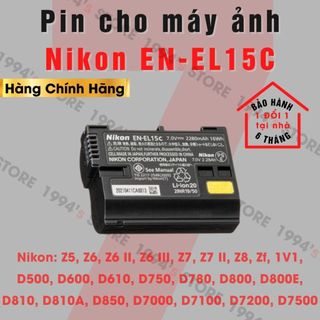  Pin máy ảnh Nikon EN-EL15C dùng cho Nikon: Z5 Z6 Z6 II Z6 III Z7 Z7 II Z8 Zf 1V1 D500 D610 D750 D800E,.... 