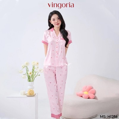 Bộ đồ ngủ nữ Pijama lụa VINGO/VINGORIA tay ngắn xuân hè H1286