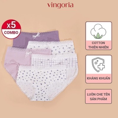 Combo 5 Quần Lót Cotton Nữ Cạp Cao VINGO/VINGORIA Thấm Hút Kháng Khuẩn Phối Viền Ren Lưới Mềm CB20