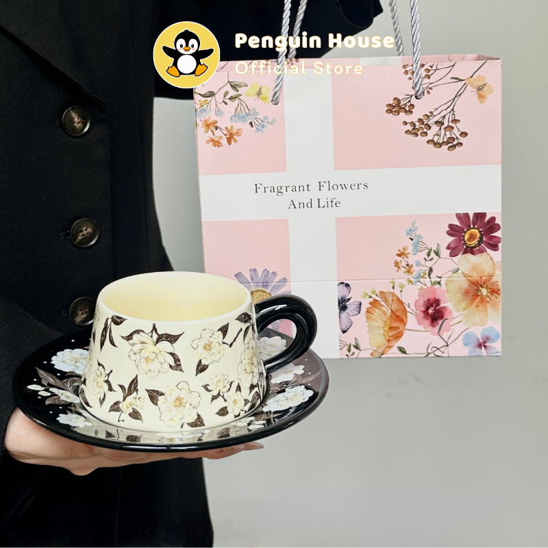 [Penguin] Cốc sứ Flower Camellia 250ml ly sứ decor, ly sứ uống nước, cốc uống nước dễ thương