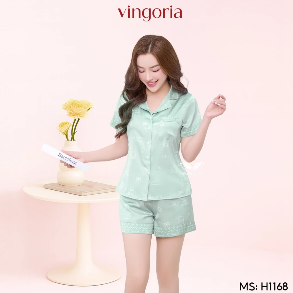 Bộ đồ ngủ nữ Pijama mặc nhà VINGO/VINGORIA tay ngắn xuân hè H1168