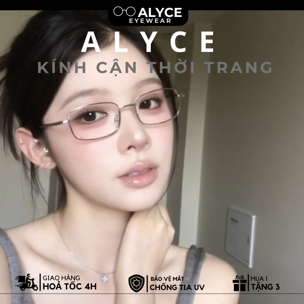 Kính Cận Thời Trang Alyce HK6 Gọng Kim Loại Siêu Nhẹ Chống Tia UV Phong Cách Hàn Quốc