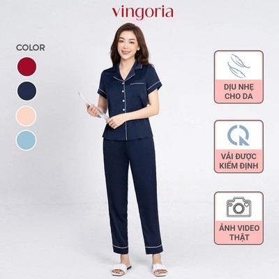 Bộ đồ ngủ nữ Pijama mặc nhà lụa VINGO/VINGORIA tay ngắn xuân hè H217