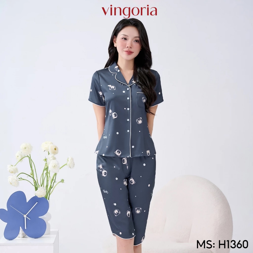 Bộ đồ ngủ nữ Pijama mặc nhà lụa VINGO/VINGORIA tay ngắn xuân hè H1360