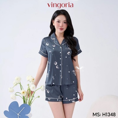 Bộ đồ ngủ nữ Pijama mặc nhà lụa VINGO/VINGORIA tay cộc xuân hè H1348