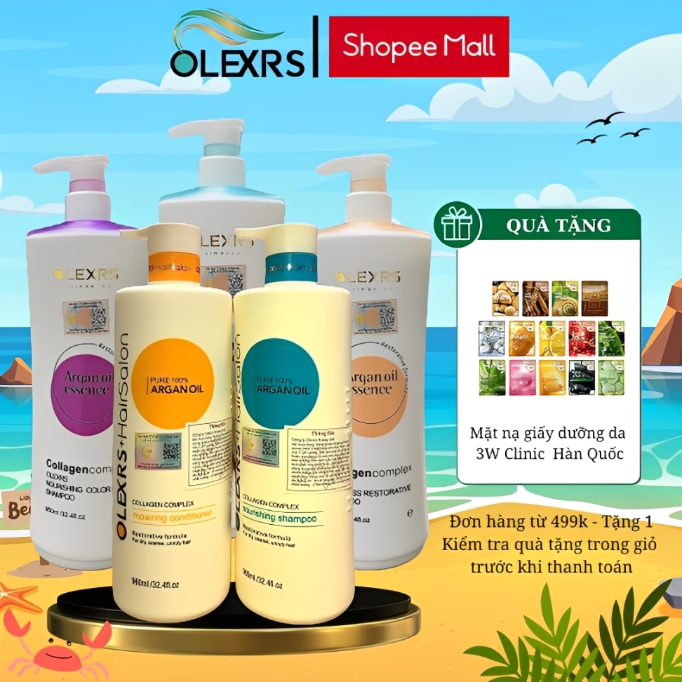 Cặp Dầu Gội Xả Olexrs+HairSalon Argan Oil Collagen Chính Hãng