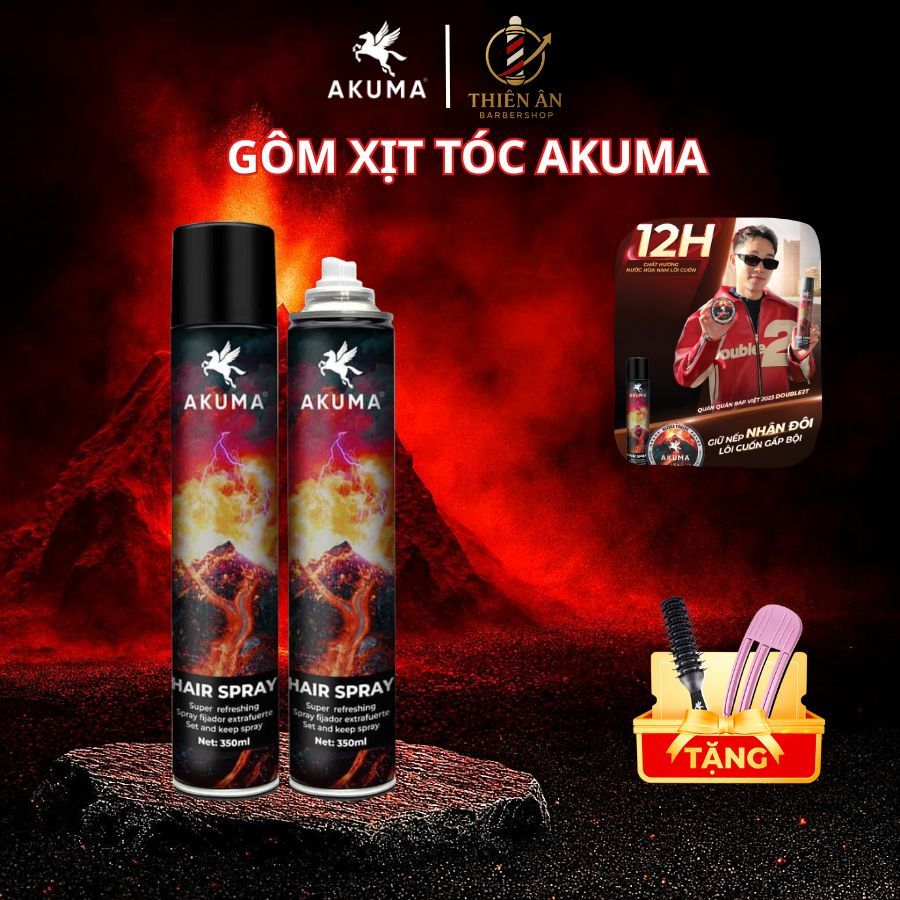 Gôm xịt tóc AKUMA bản đặc biệt Chính Hãng 390g ,Gôm tạo kiểu giữ nếp tóc 12h Akuma,Gôm xịt tóc Akuma