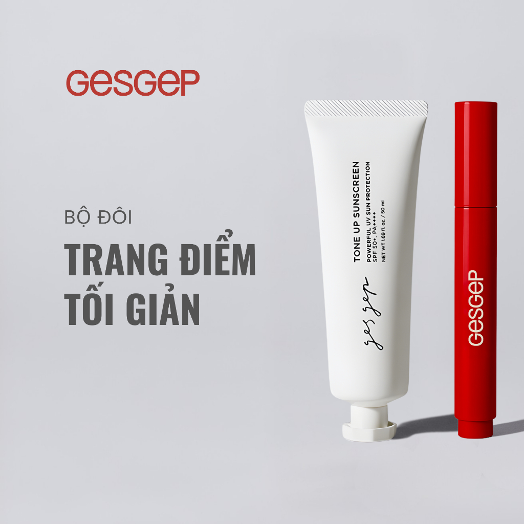 [Bộ đôi trang điểm tối giản] Combo kem chống nắng Gesgep Tone up Sunscreen 50ml và son dưỡng có màu 