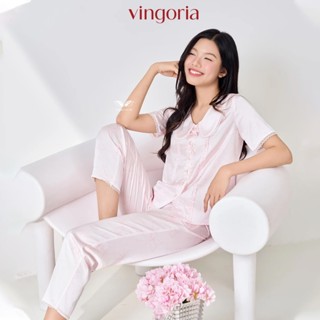  Bộ đồ ngủ nữ Pijama lụa VINGO VINGORIA tay cộc thu đông Whisper H1438 