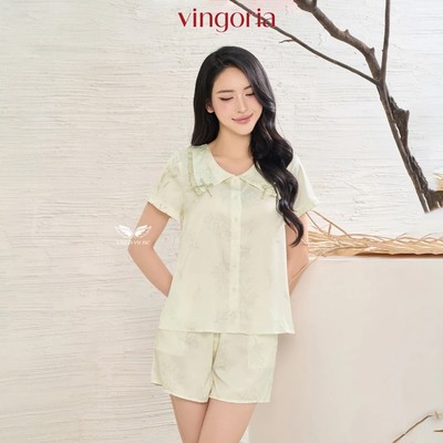 Bộ đồ ngủ mặc nhà Pijama lụa VINGO/VINGORIA tay ngắn xuân hè H1421