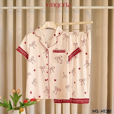 Bộ đồ ngủ nữ Pijama lụa VINGO/VINGORIA tay cộc xuân hè H1381