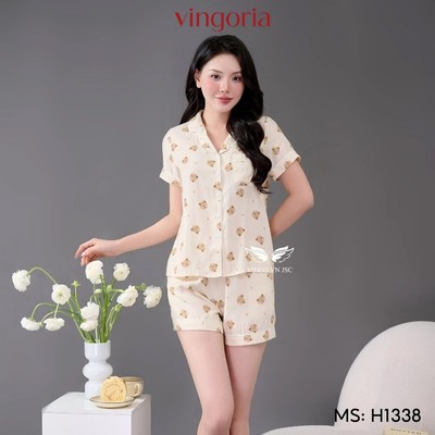 Bộ đồ ngủ nữ Pijama đũi mặc nhà VINGO/VINGORIA tay ngắn xuân hè H1338